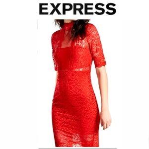 ❤️EXPRESS all over lace mock neck red sheath dress Size8 excellent like new cond